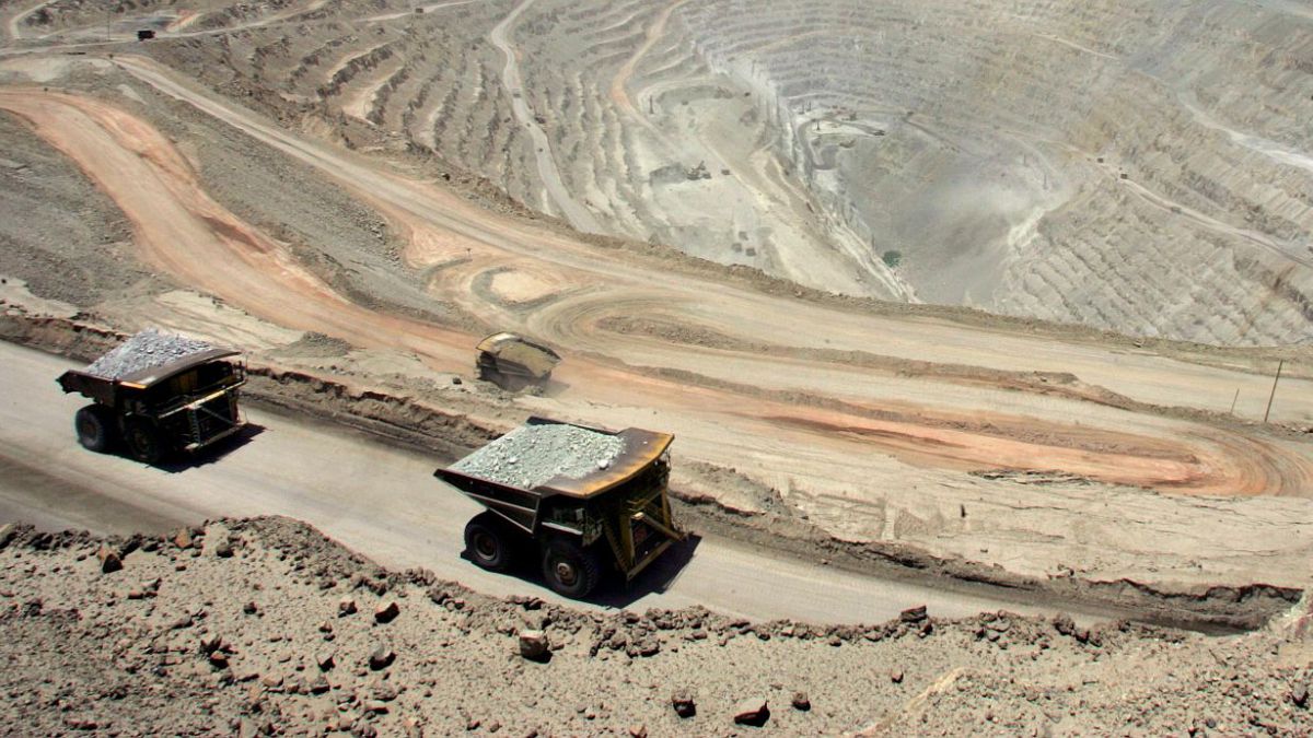 Mining trucks at an open pit mine